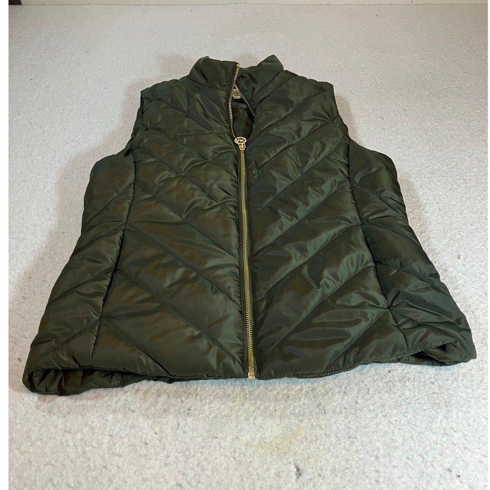 Michael Kors Womens Olive Green Quilted Puffer Vest Gold Hardware Size Small